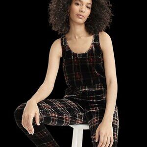 ❤️J. Crew Women's Velvet Tank Stewart Tartan Plaid Red Black Holiday Top❤️